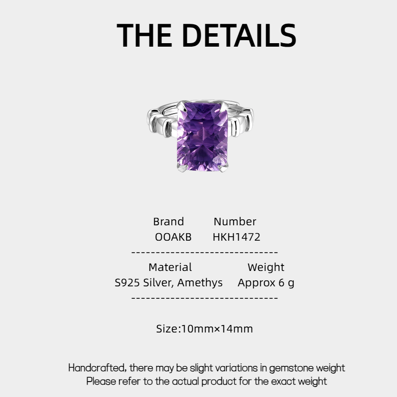 Square Sugar Natural Amethyst Ring