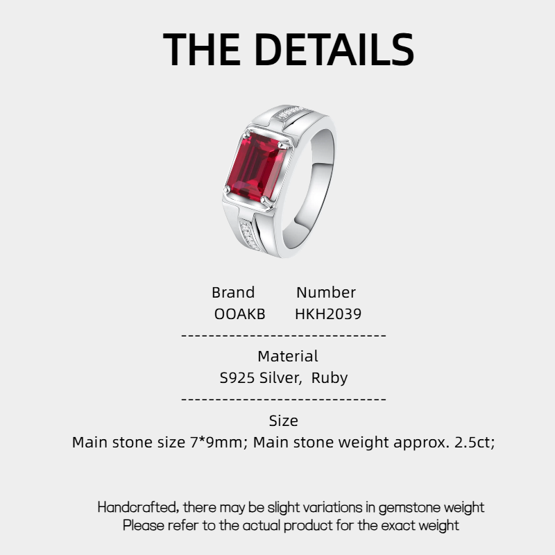 Silver Thick Plated White Gold Emerald Cut Ruby Men's Ring