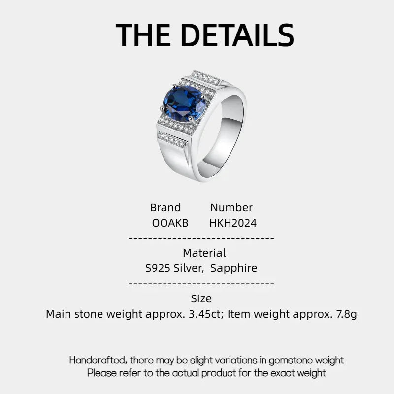 Silver Plated Gold Sapphire Men's Ring 3.45ct - OOAKB
