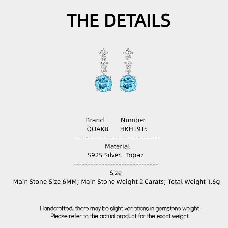 Topaz S925 Rhodium Plated Ice Blue Zircon Earrings