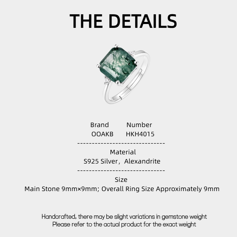 Moss Agate Square Minimalist Ring Unisex