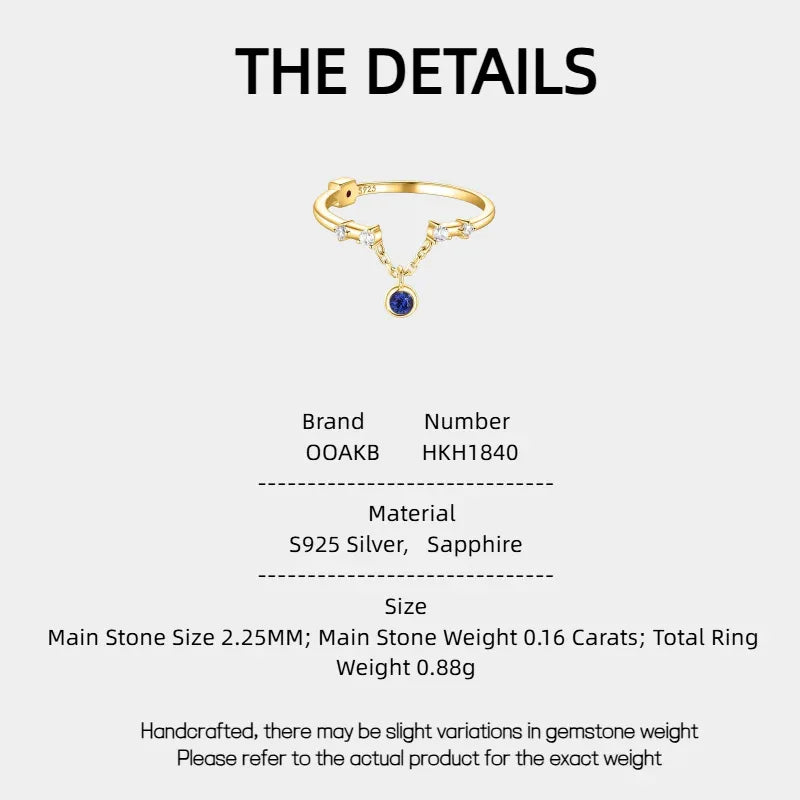 Sapphire S925 Silver Plated 18K Gold Hanging Ring - OOAKB