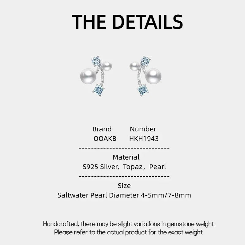 Topaz S925 Silver Saltwater Pearl Earrings - OOAKB
