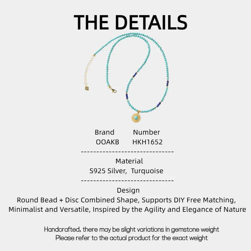 Turquoise Round Bead Disc S925 Silver DIY Necklace - OOAKB