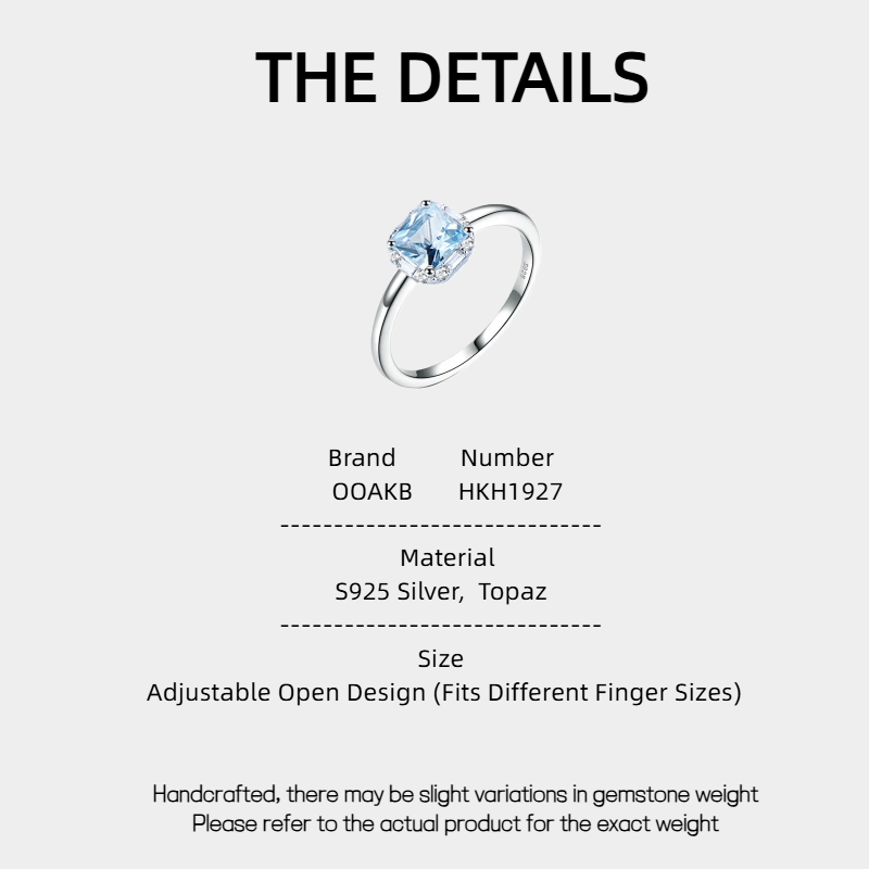 Sea Blue Topaz S925 Silver Open Ring
