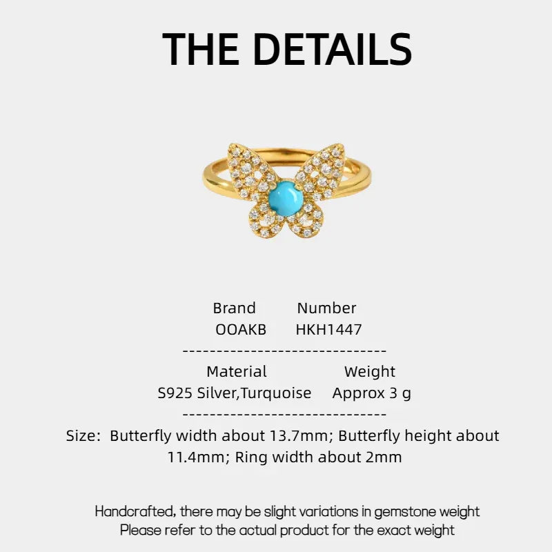 Lucky Butterfly Natural Turquoise Butterfly Vintage Ring - OOAKB