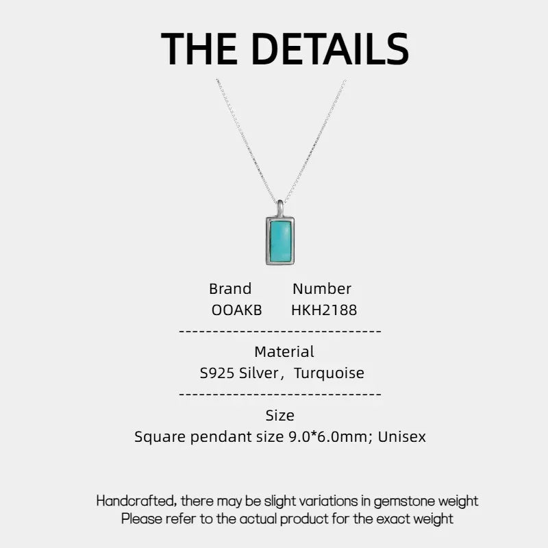 Silver Square Turquoise Pendant Necklace - OOAKB