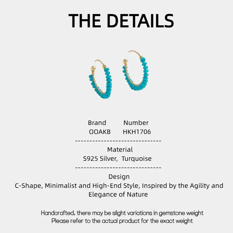 American Turquoise Seed Material C-Shape Earrings - OOAKB