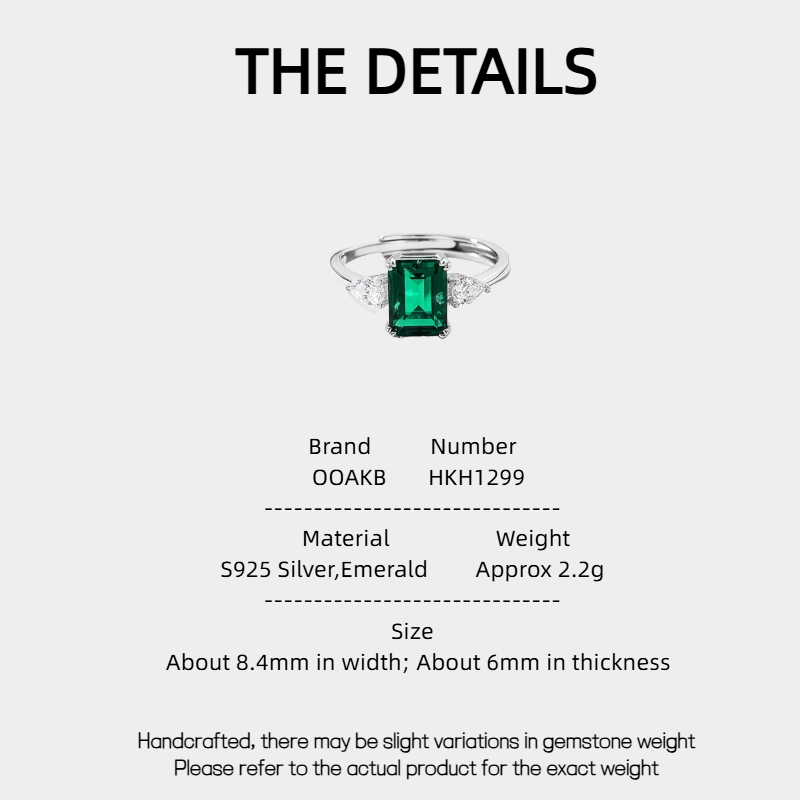 Emerald Princess Cut Adjustable Ring S925 Silver Women's Style