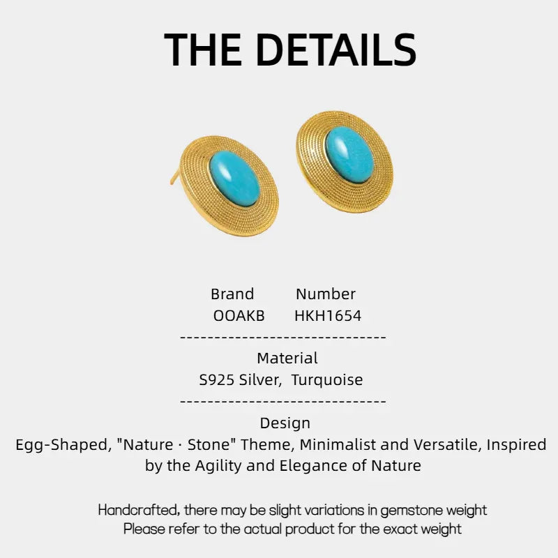 Turquoise Egg-Shaped S925 Silver Earrings - OOAKB