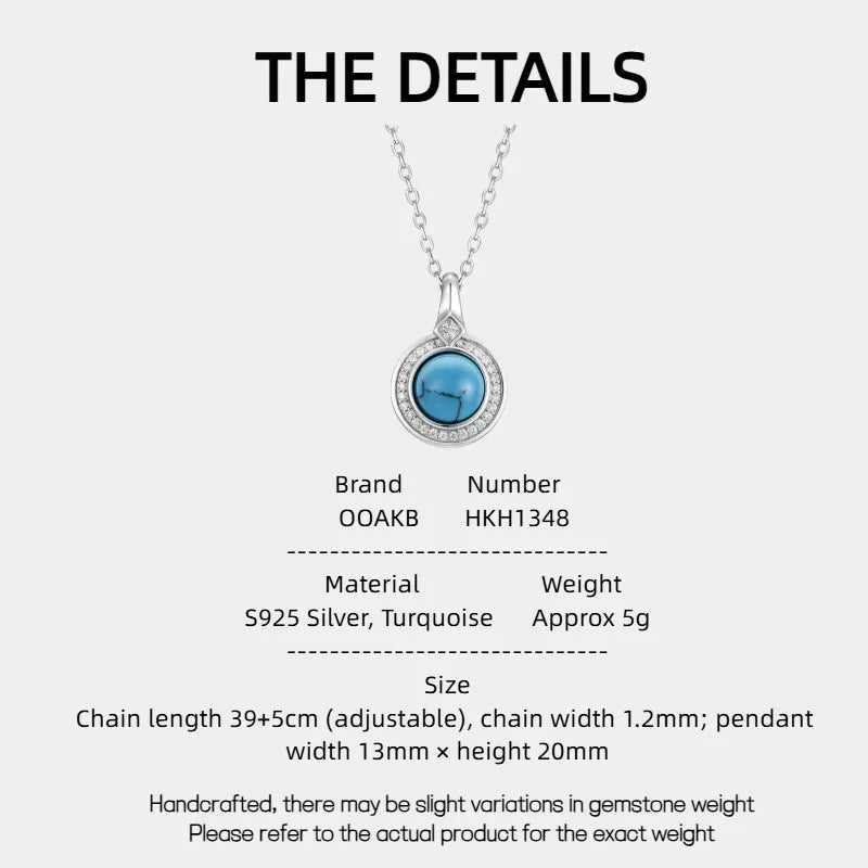 Round Disc Turquoise Necklace S925 Silver Women's Style - OOAKB