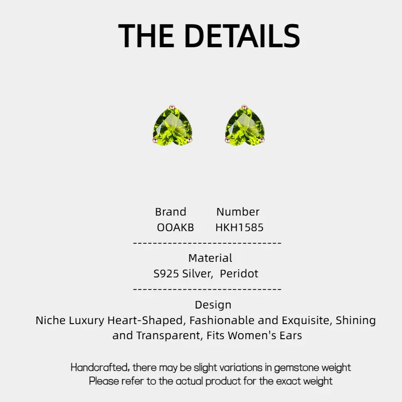Natural Peridot Heart-Shaped Luxury Silver Earrings - OOAKB