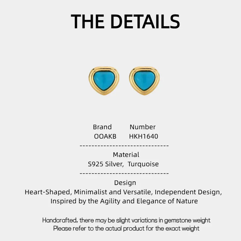 Natural Turquoise Heart-Shaped Luxury Earrings - OOAKB