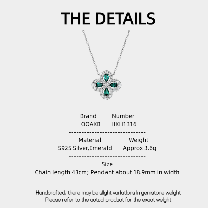 Emerald Four-Leaf Clover Collar Necklace S925 Silver