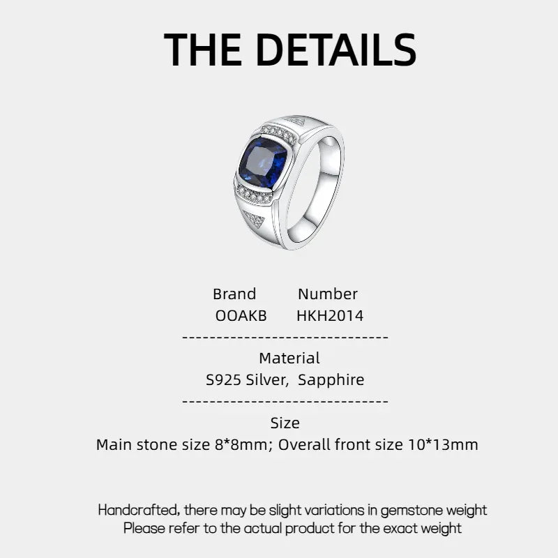 Silver Plated Gold Sapphire Men's Ring8*8mm - OOAKB
