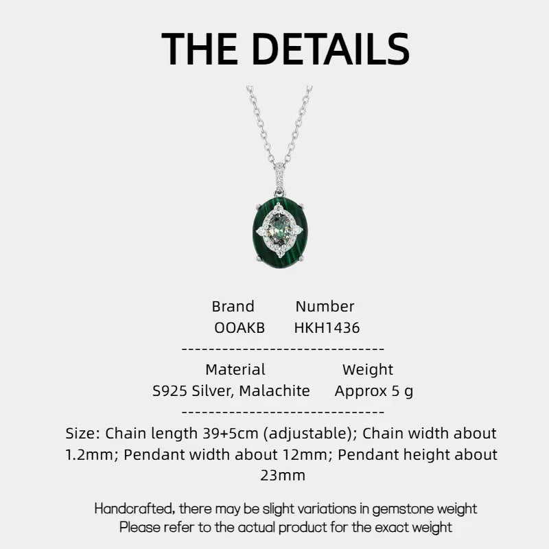 Malachite Cabochon Inlaid Sparkling Diamond Necklace S925 Silver - OOAKB