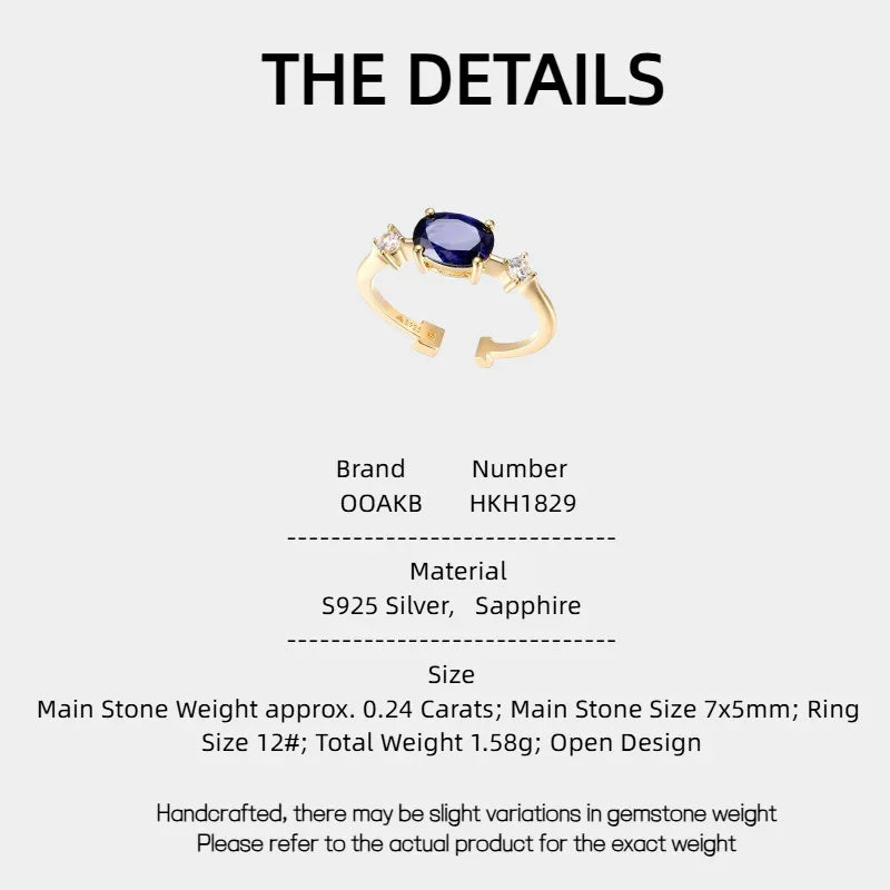Sapphire S925 Silver Open Ring - OOAKB