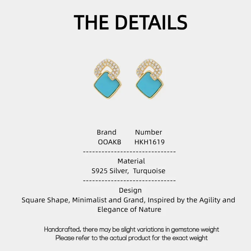 Natural Turquoise Square Luxury Earrings - OOAKB