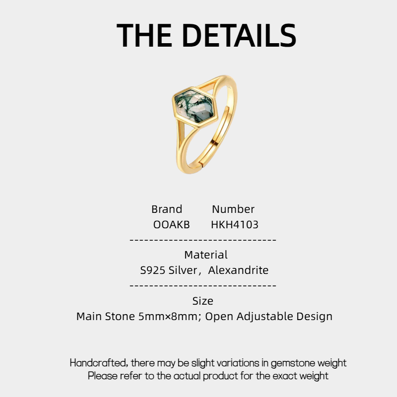 Geometric Moss Agate Open Ring