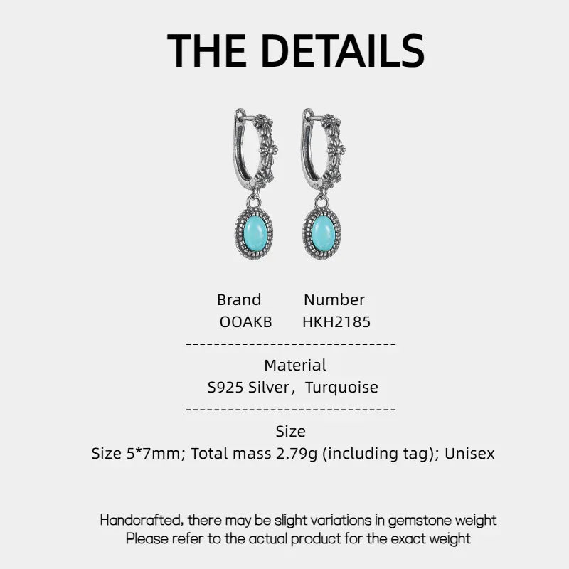 Silver Turquoise Retro Dangle Earrings - OOAKB