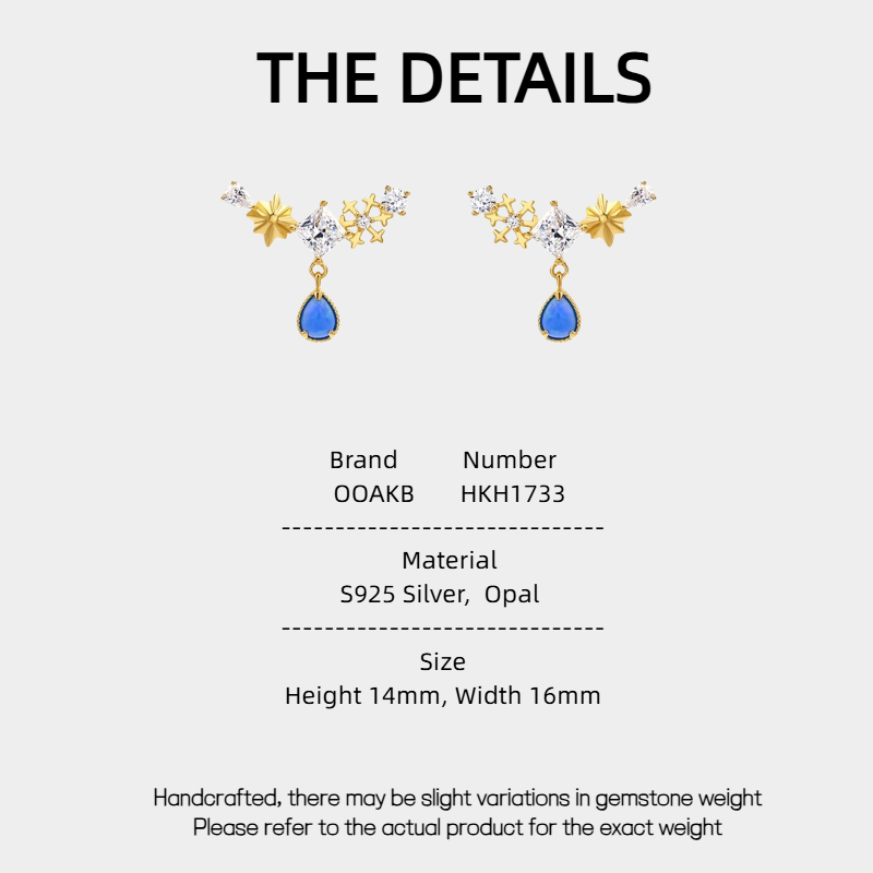 Blue Opal S925 Silver Star Water Drop Earrings
