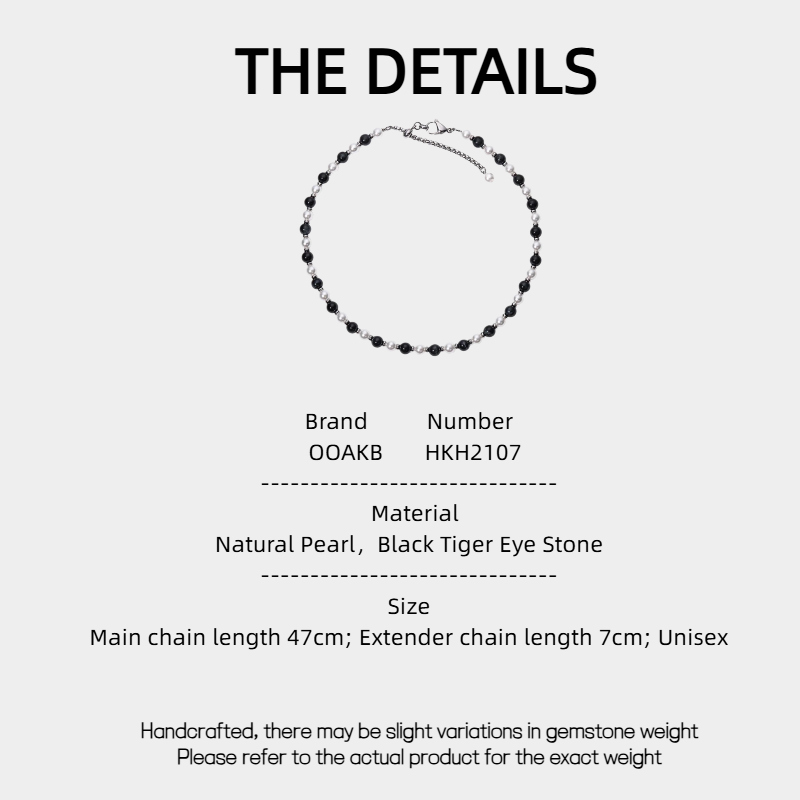 Black Tiger Eye Stone & Natural Pearl Layered Necklace