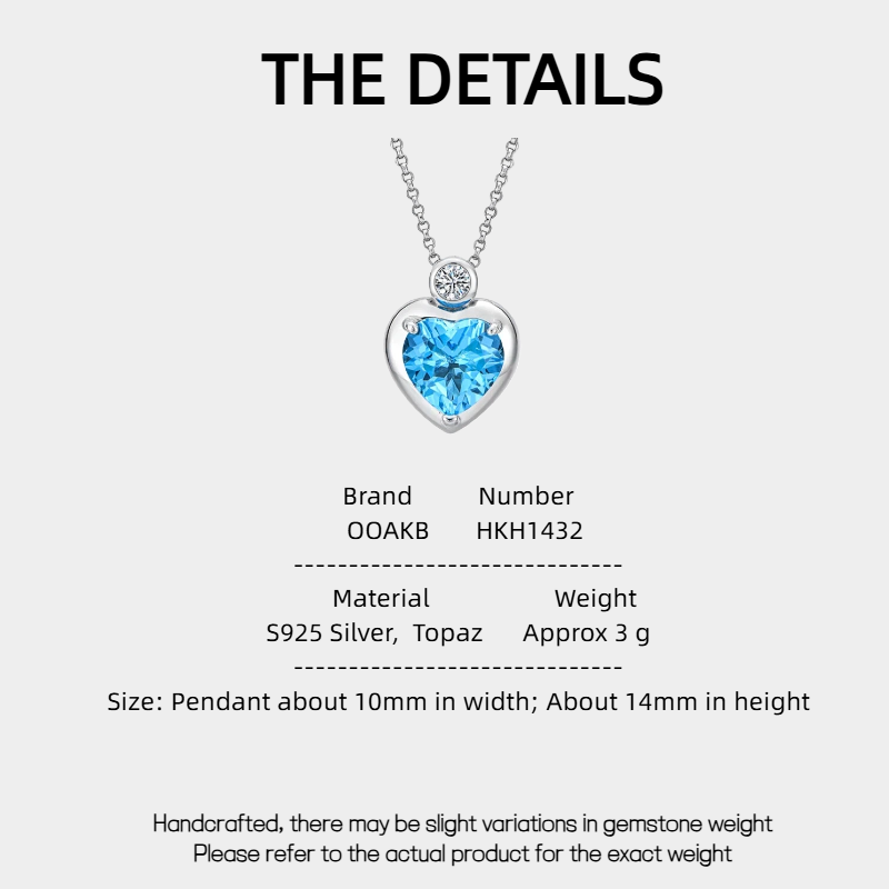 Azure Heart Topaz Heart Necklace Women's Style S925 Silver