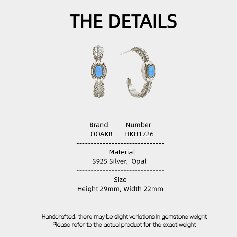 Blue Opal Feather C-Hoop Earrings