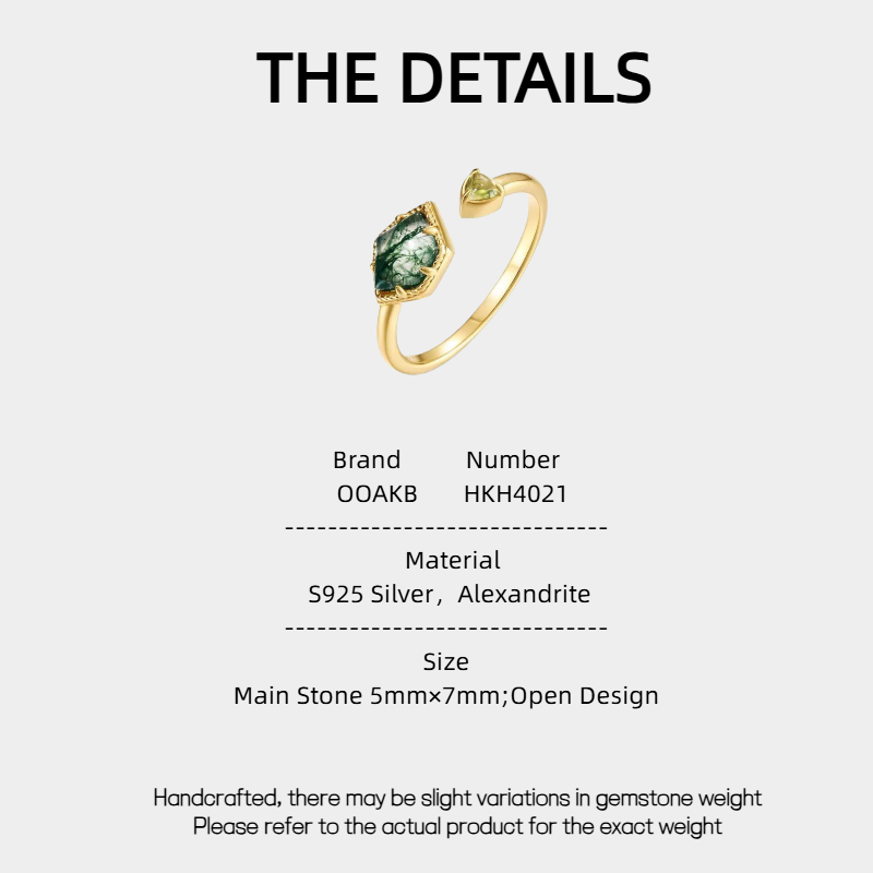 Moss Stone Rhombus Hand-Inlaid Ring
