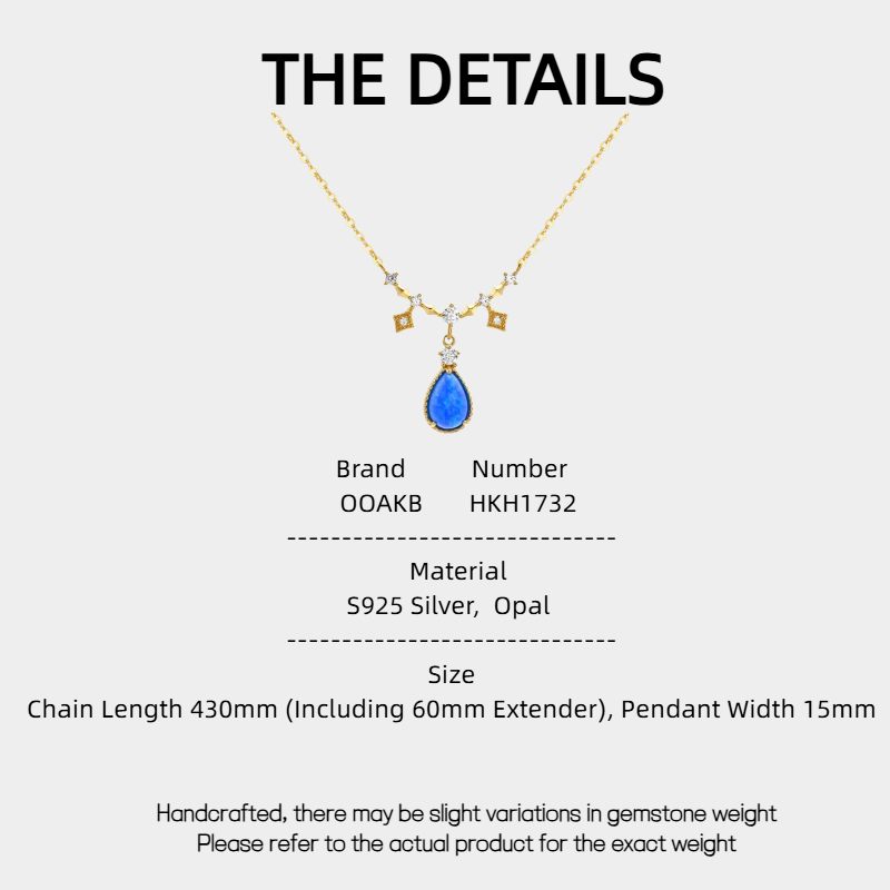 Blue Opal 14K Gold Water Drop Pendant Collarbone Necklace