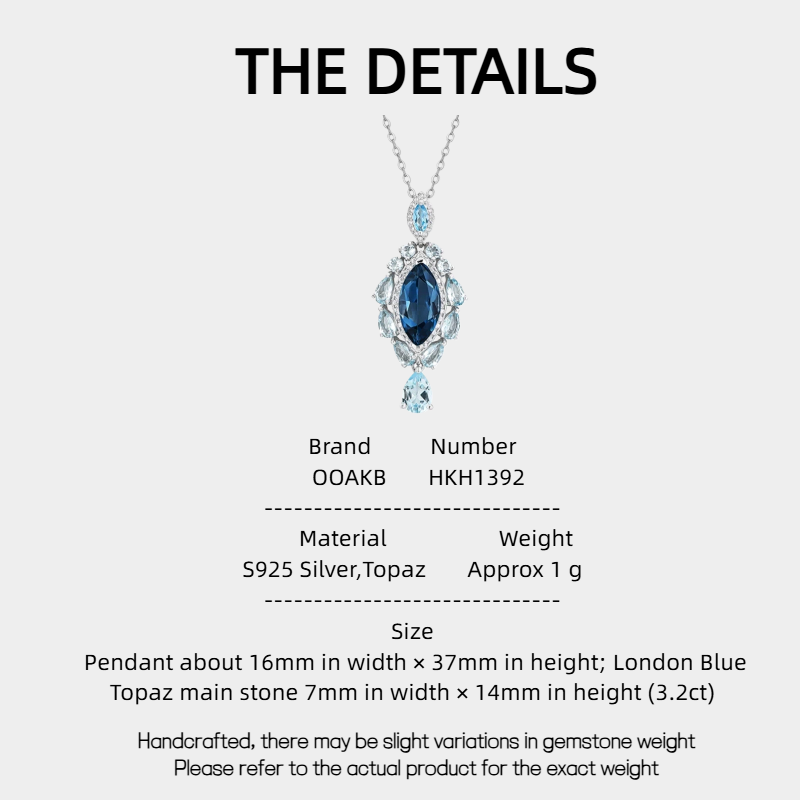 London Blue Topaz Necklace Women's Style S925 Silver