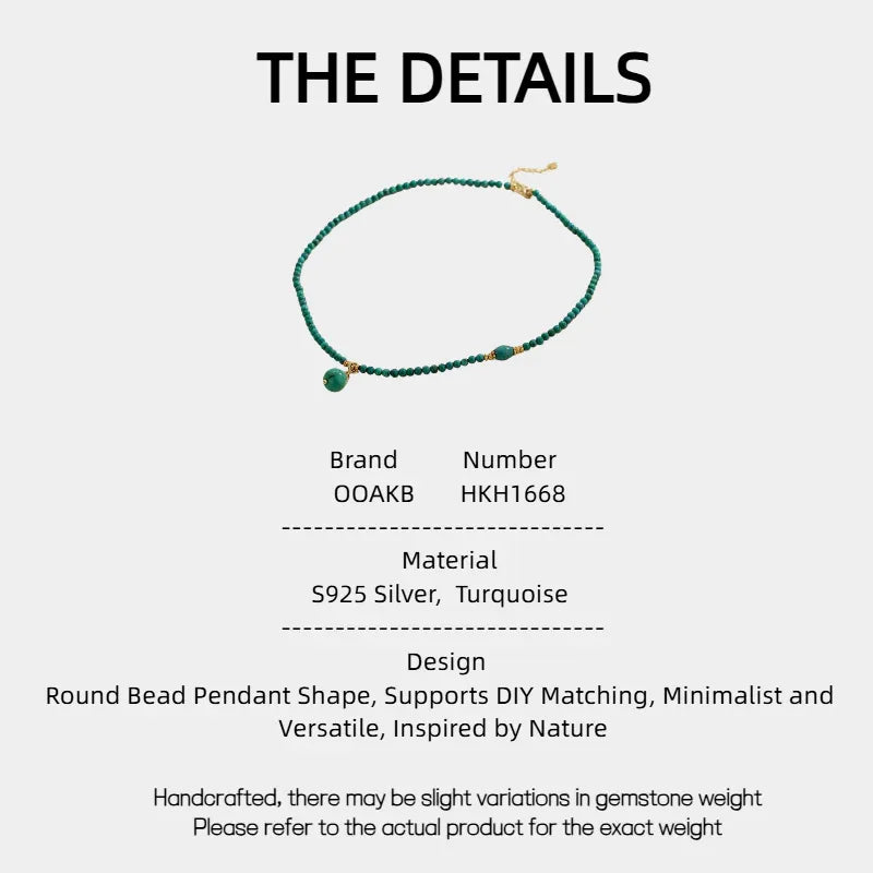 Turquoise Round Bead Pendant S925 Silver DIY Necklace - OOAKB