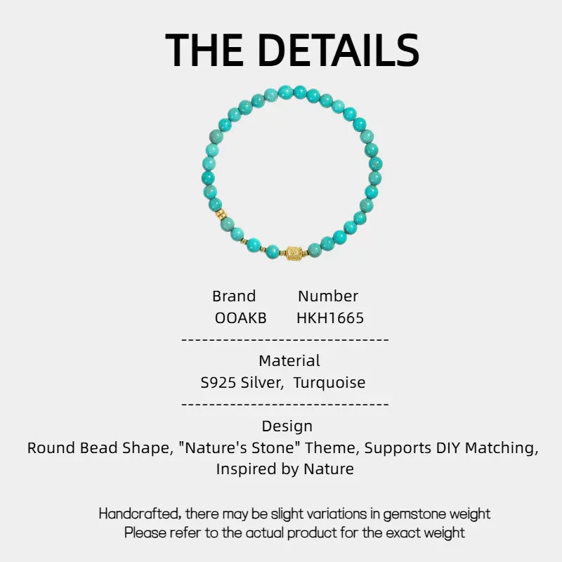 Turquoise Round Bead S925 Silver DIY Bracelet - OOAKB
