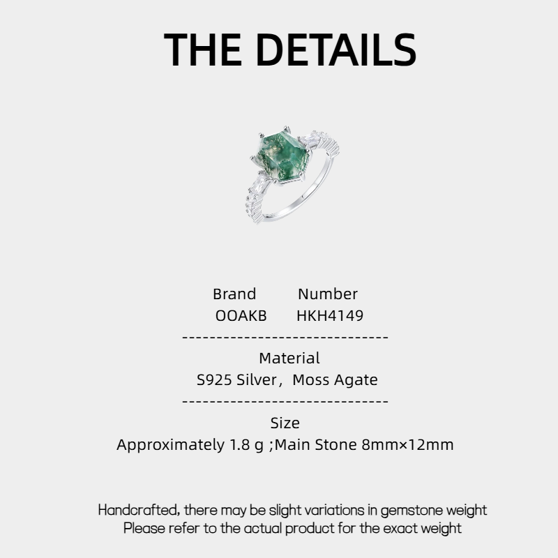 Geometric Moss Agate Closed Ring