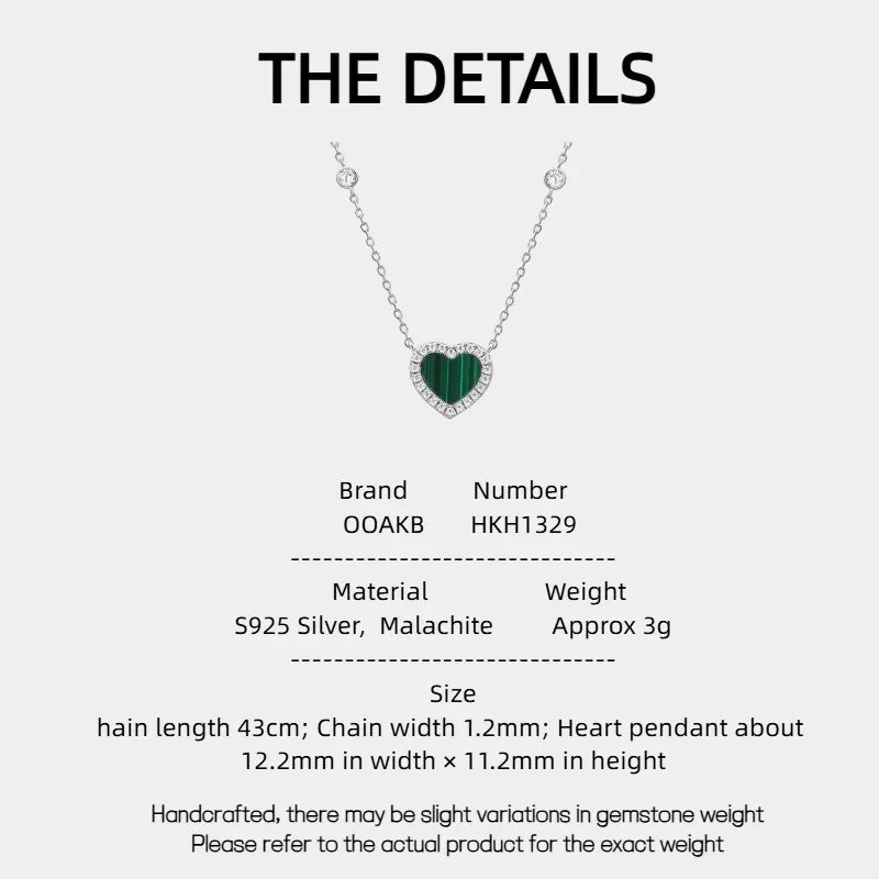 Malachite Heart Collar Necklace S925 Silver - OOAKB