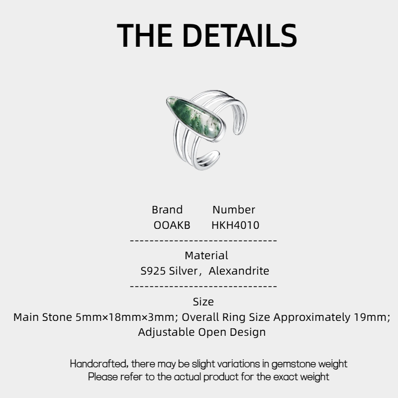 Moss Agate Minimalist Open Ring Unisex