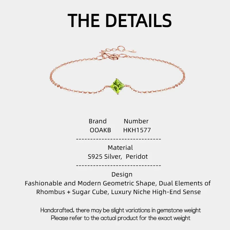 Natural Peridot Geometric Luxury Silver Bracelet - OOAKB