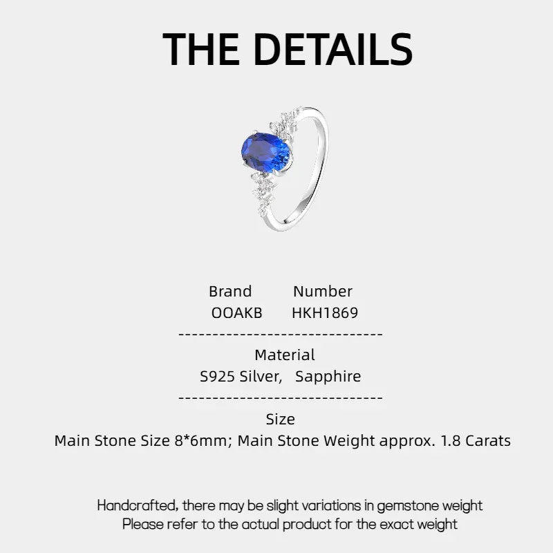 Sapphire S925 Silver Side Diamond-Accented Oval Ring - OOAKB