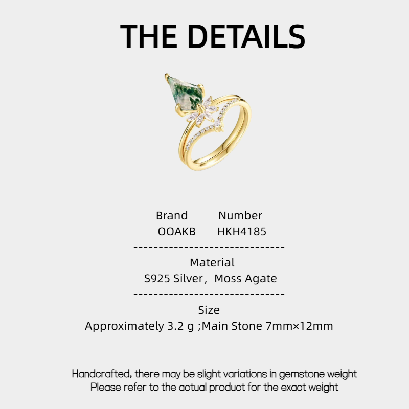 Crown Kite-Shaped Moss Agate Closed Ring