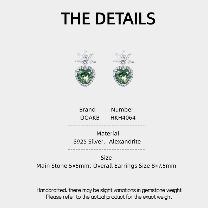 Romantic Heart Moss Agate Earrings Unisex