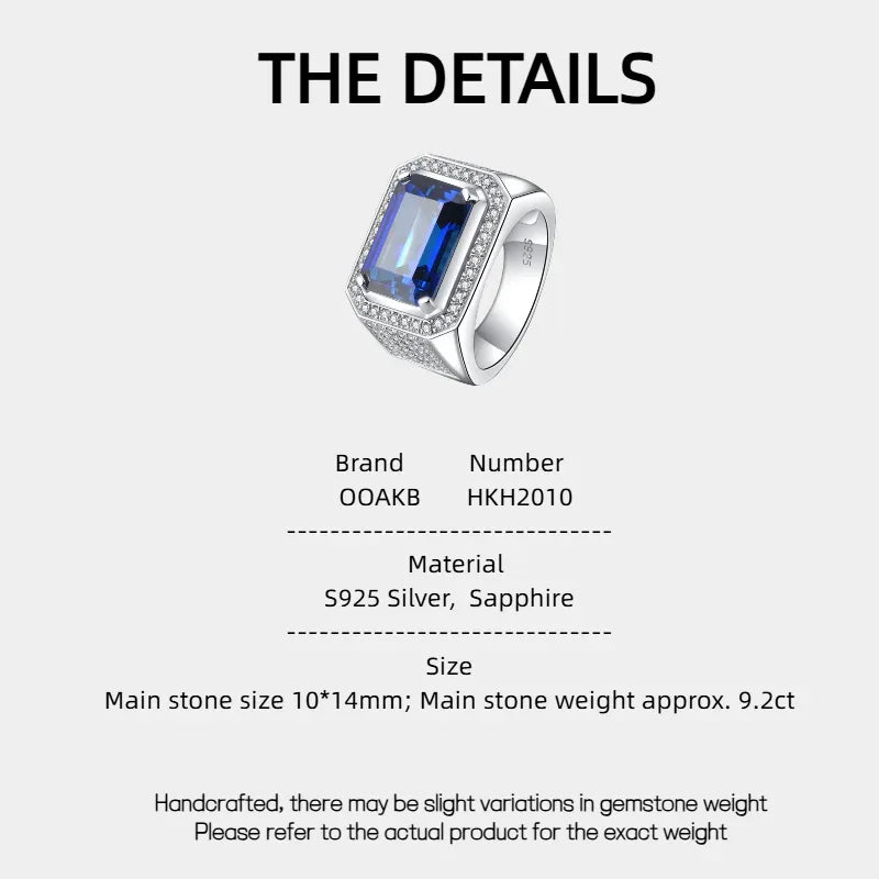 S925 Sterling Silver Plated Gold Sapphire Men's Single Ring - OOAKB