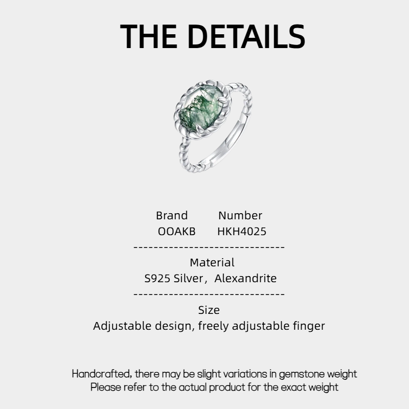 Moss Stone Twisted Claw Setting Adjustable Ring