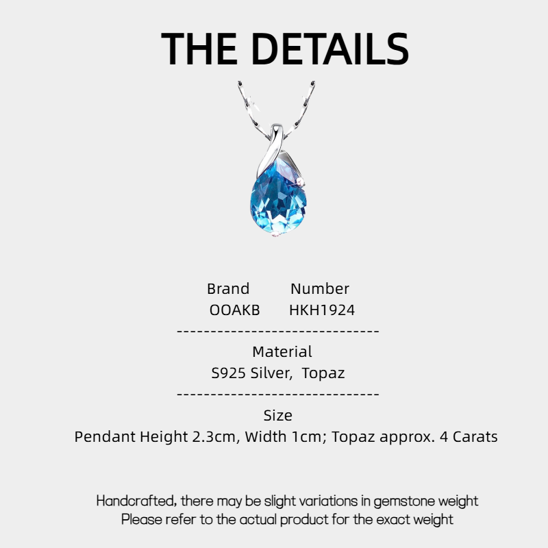 Sea Blue Topaz S925 Silver Teardrop Pendant Necklace