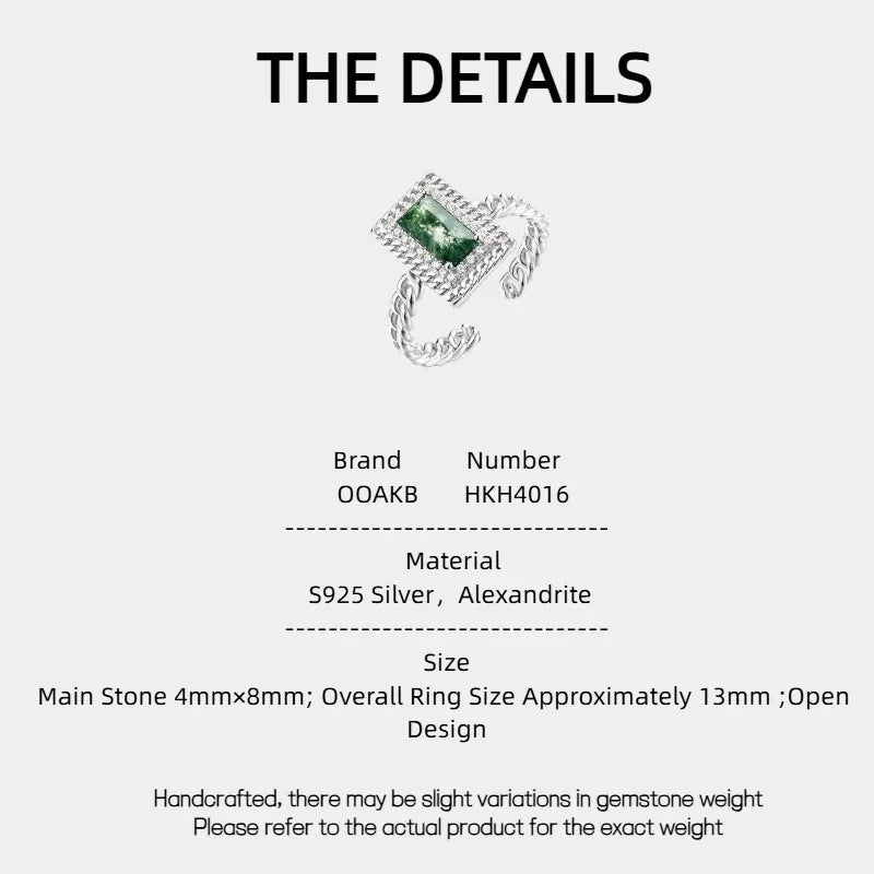 Moss Agate Twist Design Open Ring Unisex - OOAKB