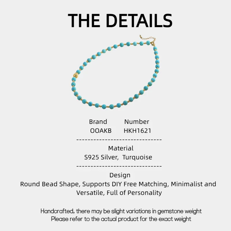 Natural Turquoise Round Bead DIY Luxury Necklace - OOAKB