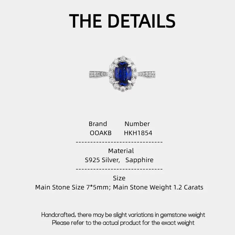 Sapphire S925 Silver Oval Halo Ring - OOAKB