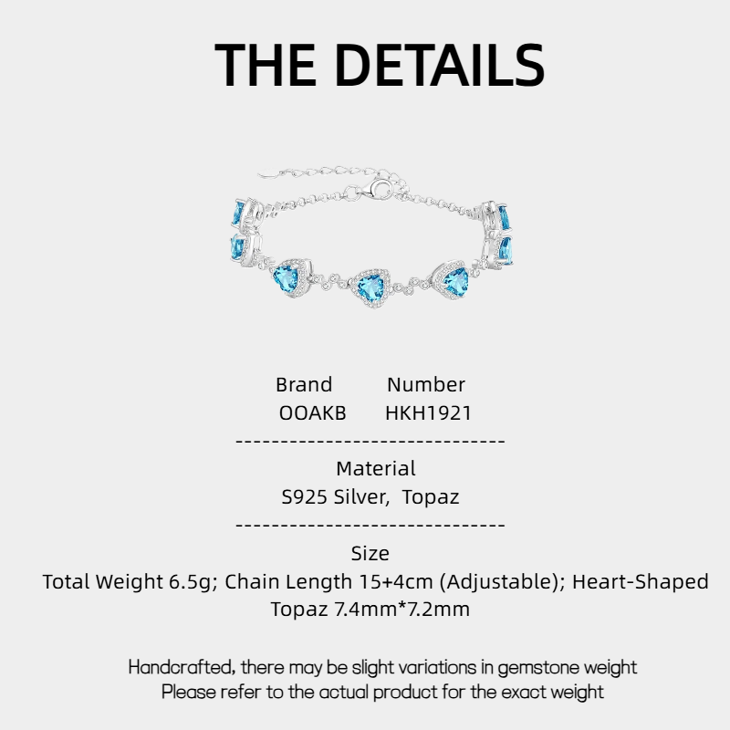 London Blue Heart-Shaped Topaz S925 Silver Bracelet