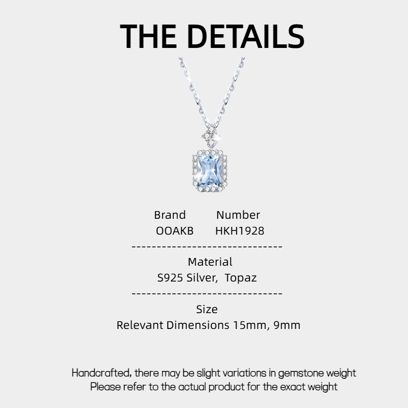 Blue Topaz S925 Silver Square Candy Necklace