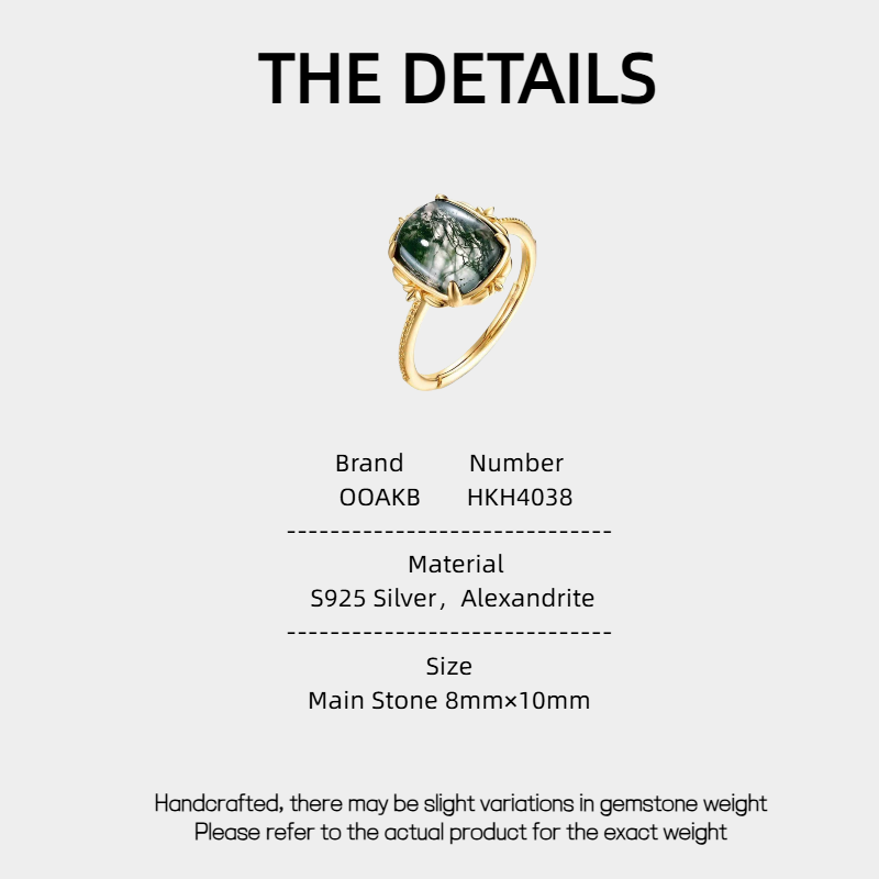 New Style Light Luxury Green Moss Agate Open Ring