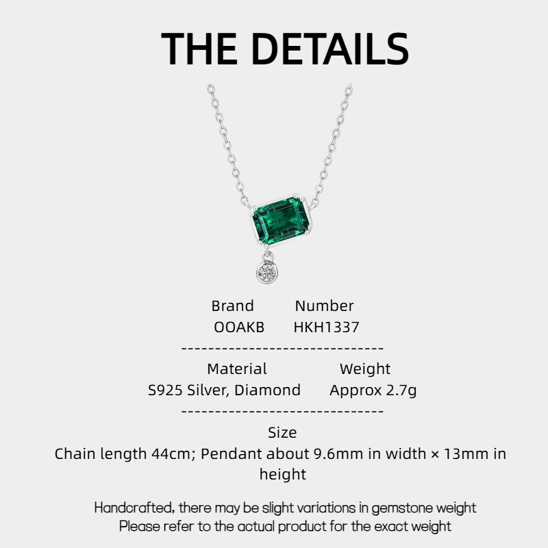 Emerald Small Square Collar Necklace S925 Silver Women's Style